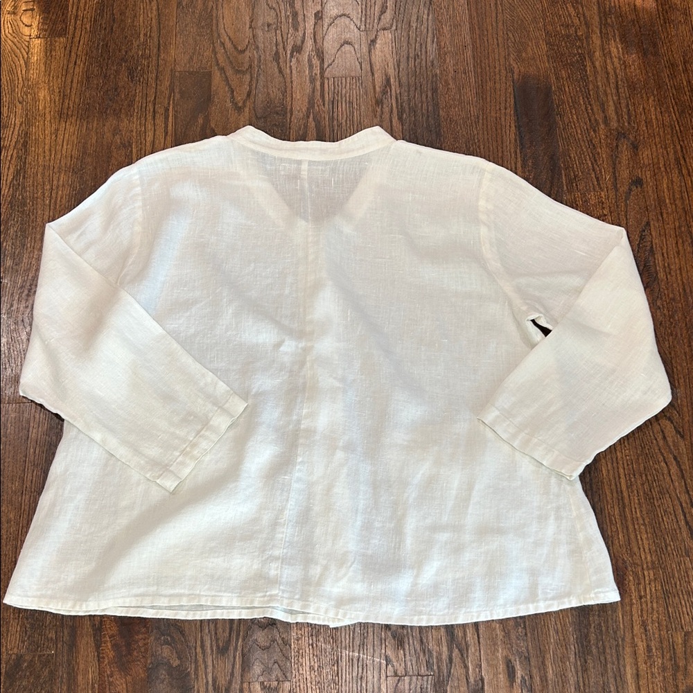 FLAX Button Down 100% Linen Blouse w/Two Front Pockets and Pearl Buttons Size L - Picture 11 of 11